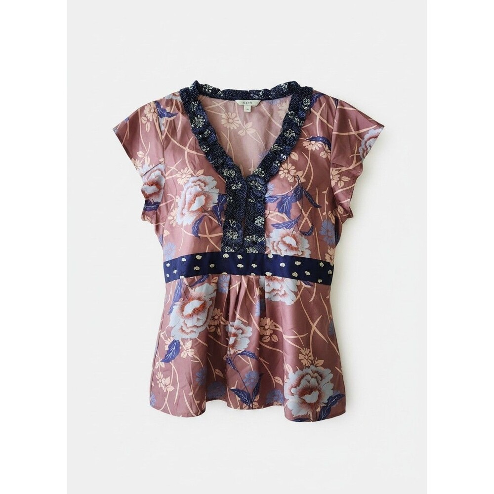 Anthropologie Odille Silk Floral Blouse Ruffle Trim Empire Waist Babydoll - 12 - Picture 2 of 10